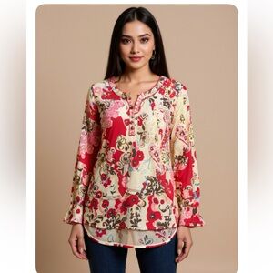 Coldwater Creek Floral Blouse - Red, Pink, Cream